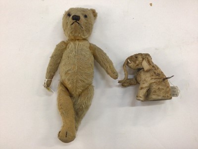 Lot 1931 - Teddy Bear with mohair plush, clear glass eyes, small round ears, vertically stitched nose, three stitched claws ,cotton pads, wood wool stuffing and growler. 46 cms appproximately. Plus a small cl...