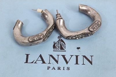 Lot 802 - Two pairs of 1980s Givenchy gilt metal clip on earrings, pair of Sarah Coventry clip on earrings and pair of Lanvin gem set half hoop earrings in box