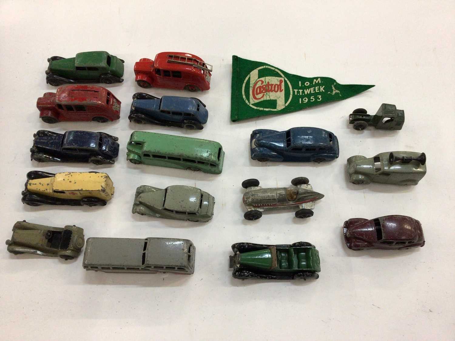 Lot 1946 - Die Cast unboxed selection of early play worn Dinky models including saloon cars, lorries, fire engine etc.