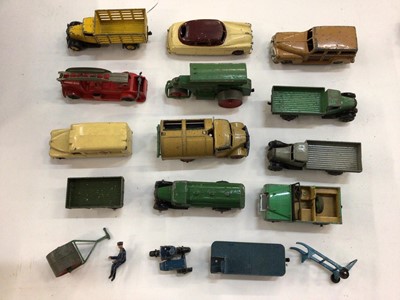 Lot 1946 - Die Cast unboxed selection of early play worn Dinky models including saloon cars, lorries, fire engine etc.