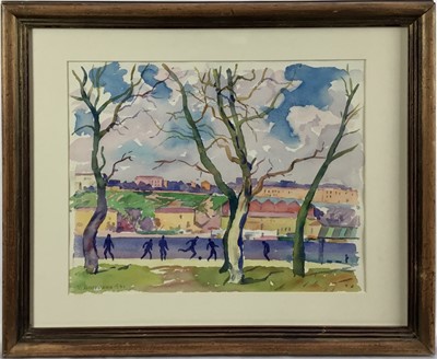 Lot 110 - Boris Sporykhin (1928-2020), 'Sunday football', 1954, watercolour, framed, 28cm x 36cm