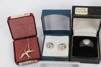 Lot 974 - Group of silver jewellery including pendants, chains and rings, together with other costume jewellery