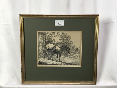 Lot 102 - Robert Hills (1769-1844), pair of etchings of horses, dated 1801, framed and glazed