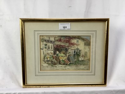 Lot 101 - Elizabeth Whitehead (act. c.1877-c.1930), watercolour of T.H. Payne greengrocer's in Warwick, framed and glazed