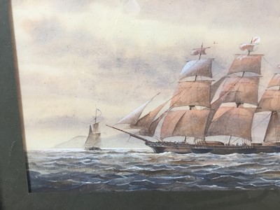Lot 105 - 20th century watercolour of a three-masted ship, framed and glazed