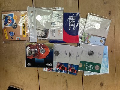 Lot 218 - G.B. - Royal Mint brilliant UNC £2 & 50p flat packs to include 50p's 'The Snowman' 2020, 'A Vote to Leave and a New Era' 2020, 'Classic Pooh' 2002, 'Innovation of Science' 2019, 'Wallace & Gromit'...