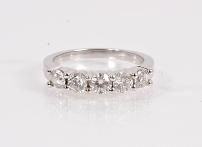 Lot 807 - 14ct white gold diamond five stone ring
