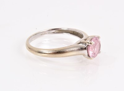 Lot 808 - 14ct white gold pink synthetic stone solitaire ring