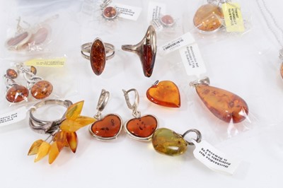 Lot 815 - Group of silver and white metal mounted amber jewellery