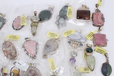 Lot 816 - Collection of silver mounted semi precious stone pendants