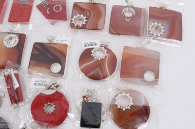Lot 817 - Collection of silver mounted large semi precious stone, shell and other pendants and some matching pairs of earrings