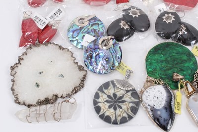 Lot 817 - Collection of silver mounted large semi precious stone, shell and other pendants and some matching pairs of earrings