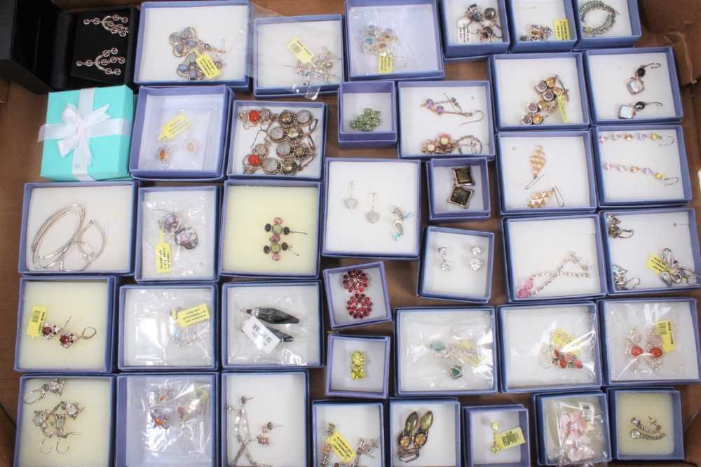 Lot 820 - Quantity of silver gem set earrings, mostly boxed and new in packets or with tags