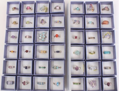Lot 821 - Collection of 42 silver gem set dress rings, all boxed as new