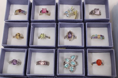 Lot 821 - Collection of 42 silver gem set dress rings, all boxed as new