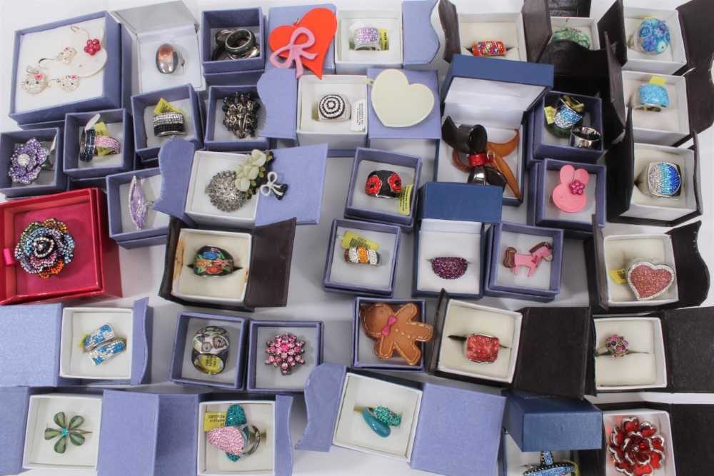 Lot 824 - Group of contemporary gem and paste set costume rings including a Butler & Wilson flower ring in box and other costume jewellery