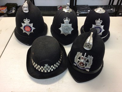 Lot 550 - Group of five Elizabeth II Police helmets for Nottinghamshire Constabulary, Hampshire, Essex Police, The Metropolitan Police and Devon & Cornwall Police (1 box)