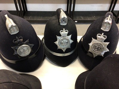 Lot 554 - Group of six Elizabeth II Police helmets for West Riding Constabulary, South Wales Constabulary, North Yorkshire Police, Durham Constabulary, Humberside Police and Essex Police (1 box)