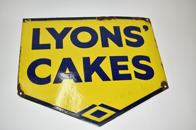 Lot 2408 - A Lyons' Cakes blue and yellow enamel sign, 45.5cm x 39.5cm