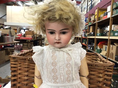 Lot 1887 - Large antique bisque headed doll marked 19 2 and 17 on the neck, in christening gown