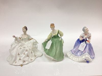 Lot 1208 - Six Royal Doulton figures - Dorothy HN3098, Alexandra HN3286, June HN2991, My Love HN2339, Happy Anniversary HN3097 and Fair Lady HN2193, plus a Coalport figure - Caroline (7)