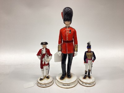 Lot 1210 - Three Michael Sutty limited edition porcelain figures - Coldstream Guards, Royal Horse Artillery 1815 and Officer, Mordaunt's Regiment of Foot 1741