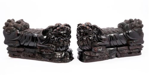 Lot 885 - Pair large 19th century Chinese carved...
