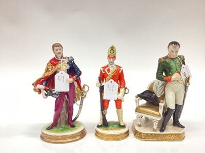Lot 1211 - Three Rudolf Kammer porcelain figures - Napoleon I, Poniatowski and Grenadier 1760