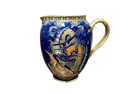 Lot 1120 - Gypsy a Carlton Ware jug pattern No. 3506 printed and painted in colours and gilt on a blue lustre ground