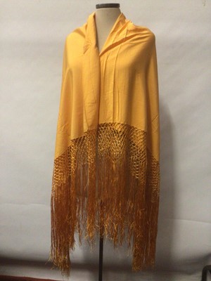 Lot 2109 - Victorian Italian gold silk shawl with fringing and others