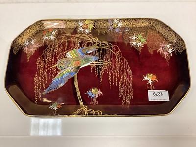Lot 1279 - Carlton Ware tray featuring the sketching bird pattern painted in coloured enamels and gilt on a red lustre background