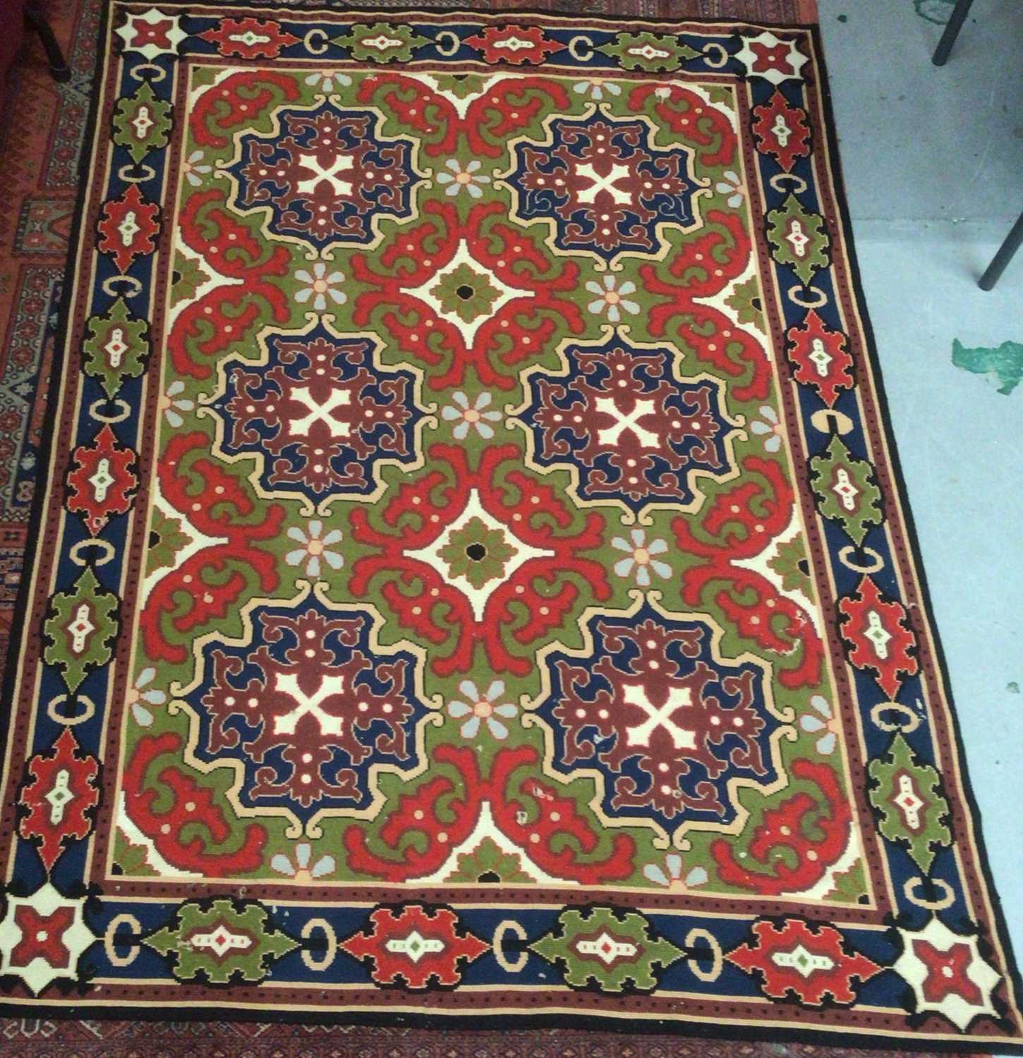 Lot 2125 - Victorian embroidered wool rug, 185cm x