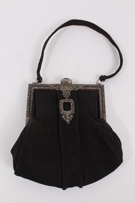 Lot 2108 - Two vintage evening hand bags , one Art Deco silver marked 935 with steel pin and blue stone decoration and blue cabachon clasp