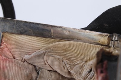 Lot 2108 - Two vintage evening hand bags , one Art Deco silver marked 935 with steel pin and blue stone decoration and blue cabachon clasp