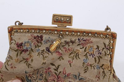 Lot 2108 - Two vintage evening hand bags , one Art Deco silver marked 935 with steel pin and blue stone decoration and blue cabachon clasp