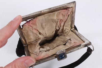 Lot 2108 - Two vintage evening hand bags , one Art Deco silver marked 935 with steel pin and blue stone decoration and blue cabachon clasp