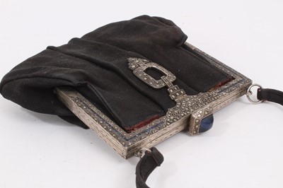 Lot 2108 - Two vintage evening hand bags , one Art Deco silver marked 935 with steel pin and blue stone decoration and blue cabachon clasp