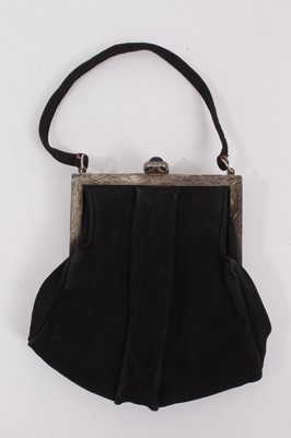 Lot 2108 - Two vintage evening hand bags , one Art Deco silver marked 935 with steel pin and blue stone decoration and blue cabachon clasp