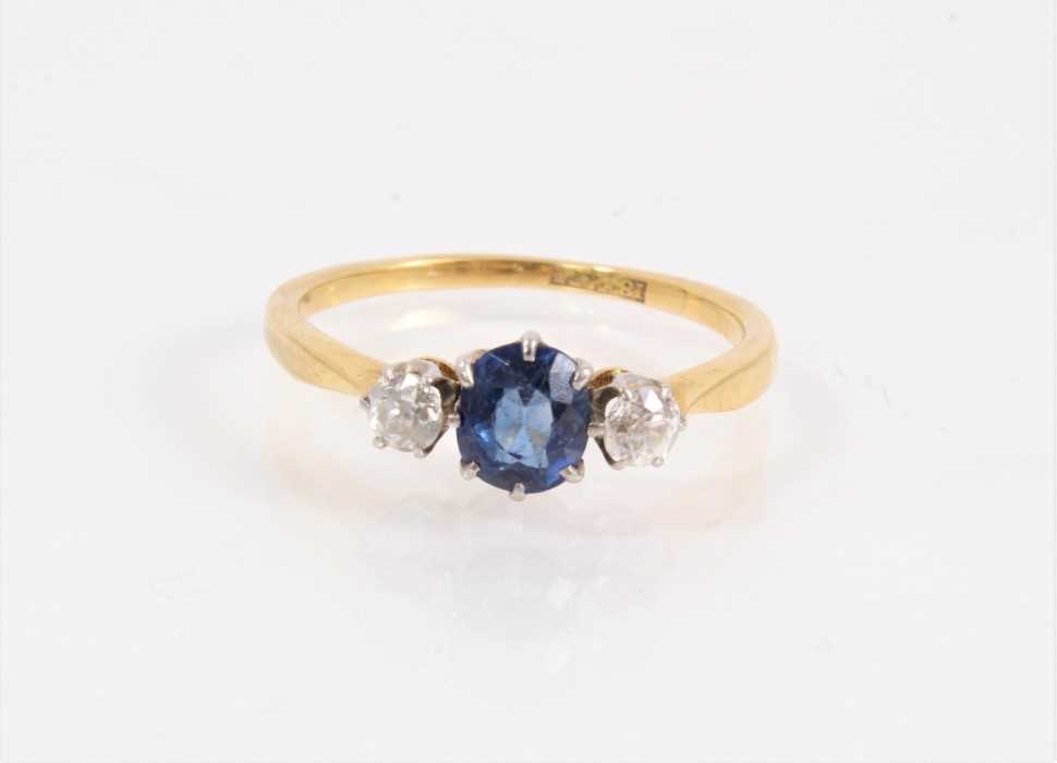 Lot 839 - 18ct gold sapphire and diamond three stone ring