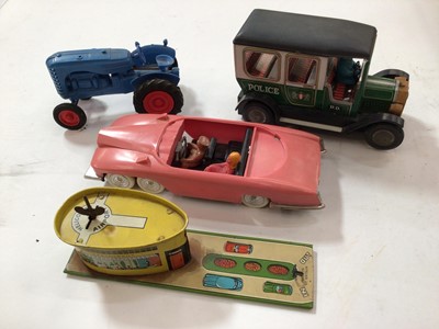 Lot 1965 - Timpo Indian Village in original box selection of plastic figures, stylophone quick draw, toy mobile, Bandai Police wagon, Captain Scarlet game, Lady Penelope car, Frog Bantam boxed