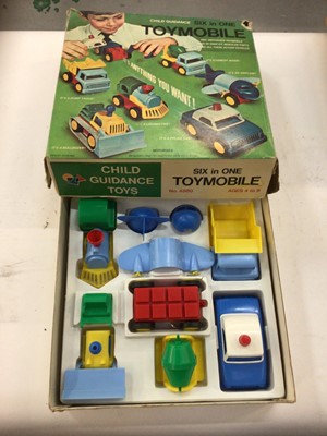 Lot 1965 - Timpo Indian Village in original box selection of plastic figures, stylophone quick draw, toy mobile, Bandai Police wagon, Captain Scarlet game, Lady Penelope car, Frog Bantam boxed