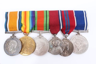 Lot 564 - First World War and later Police medal group comprising War and Victory medals named to 204354 PTE. A. Wellerd. Sco. Rif., Second World War Defence medal, George V Silver Jubilee medal, unofficiall...