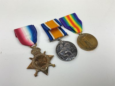 Lot 566 - First World War 1914 - 15 Star trio comprising 1914 - 15 Star named to E. Ward. A. B. M.F.A., together with War and Victory medals named to E. Ward. L.D.H. M.F.A.  
N.B. The E on the Victory medal...