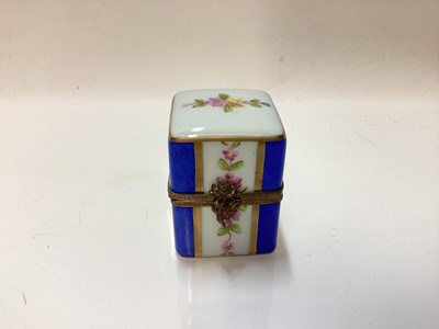 Lot 1240 - Three good quality Limoges Peint Main trinket boxes each containing scent bottles, together with another two containing gardening tools