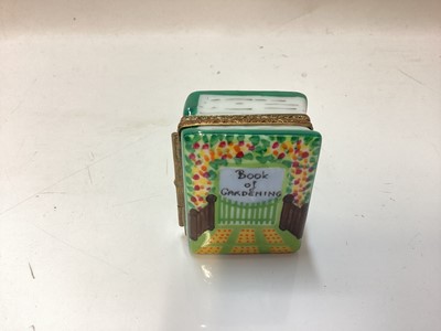 Lot 1240 - Three good quality Limoges Peint Main trinket boxes each containing scent bottles, together with another two containing gardening tools