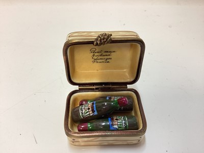 Lot 1241 - Two good quality Limoges Peint Main trinket boxes each containing wine bottles, together with another two containing cigars and another - Mozart (5)