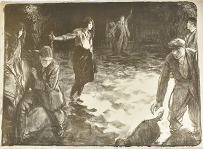 Lot 62 - *Gerald Spencer Pryse (1882-1956) black and white lithograph - The Otter Hunt, signed and titled in pencil, 55 x 75cm, unframed.