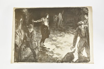 Lot 62 - *Gerald Spencer Pryse (1882-1956) black and white lithograph - The Otter Hunt, signed and titled in pencil, 55 x 75cm, unframed.