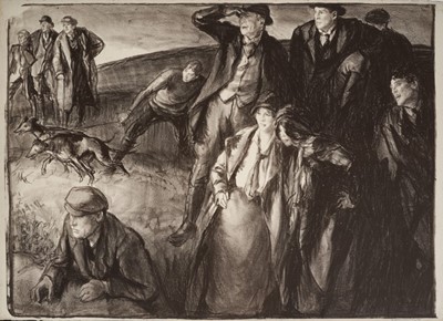 Lot 1226 - *Gerald Spencer Pryse (1882-1956) black and white lithograph - A Coursing Meeting, signed, 55.5cm x 76cm, unframed