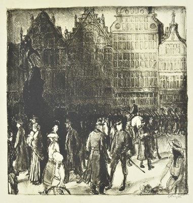 Lot 1230 - *Gerald Spencer Pryse (1882-1956) black and white lithograph - Grande Place, Antwerp Sept 10th 1914, signed and titled, 30cm x 29cm, unframed.